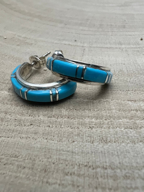 Terrance Panteah Turquoise & Sterling Silver Earrings - Cowhide and Conchos