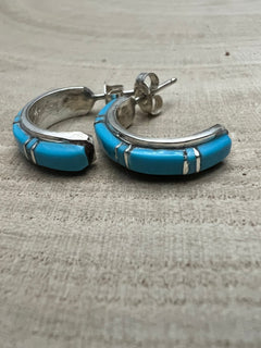 Terrance Panteah Turquoise & Sterling Silver Earrings - Cowhide and Conchos