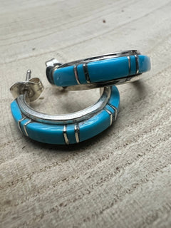 Terrance Panteah Turquoise & Sterling Silver Earrings - Cowhide and Conchos