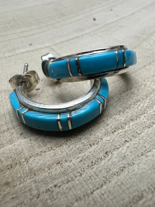 Terrance Panteah Turquoise & Sterling Silver Earrings - Cowhide and Conchos