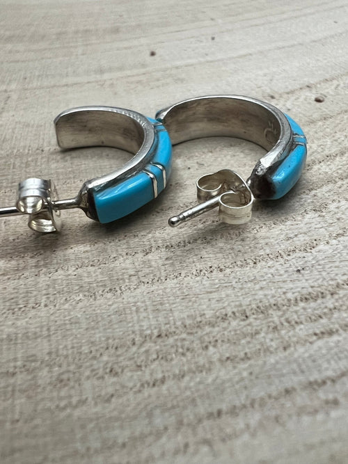 Terrance Panteah Turquoise & Sterling Silver Earrings - Cowhide and Conchos