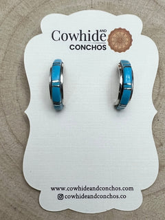 Terrance Panteah Turquoise & Sterling Silver Earrings - Cowhide and Conchos