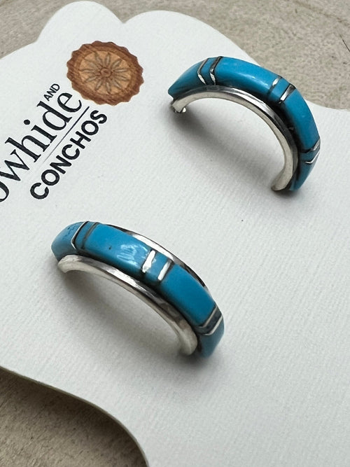 Terrance Panteah Turquoise & Sterling Silver Earrings - Cowhide and Conchos