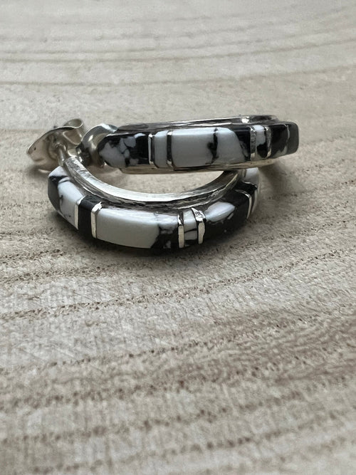 Terrance Panteah White Buffalo & Sterling Silver Earrings - Cowhide and Conchos