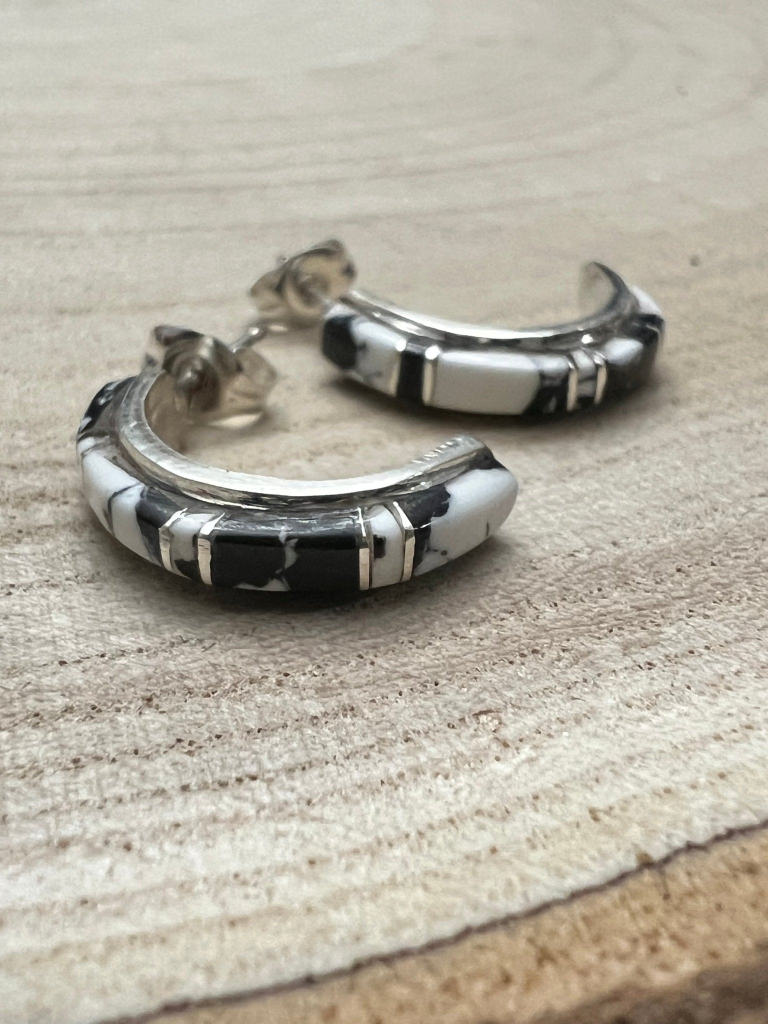 Terrance Panteah White Buffalo & Sterling Silver Earrings - Cowhide and Conchos