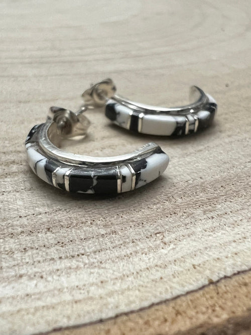 Terrance Panteah White Buffalo & Sterling Silver Earrings - Cowhide and Conchos