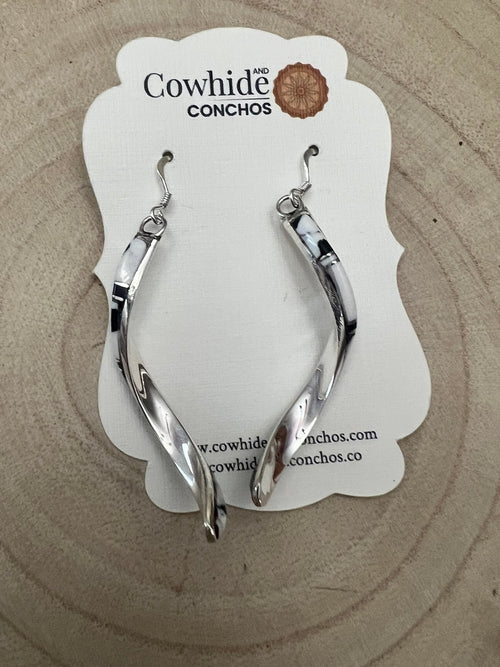 Terrance Panteah White Buffalo & Sterling Silver Earrings - Cowhide and Conchos