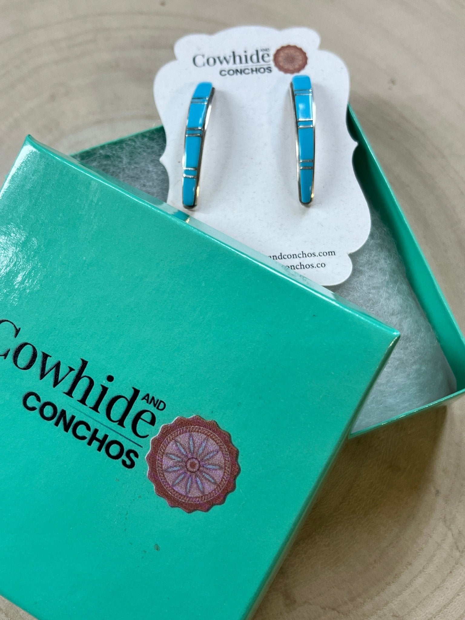 Terrance Panteah Zuni Sterling Silver Turquoise Tapered Earrings — 1 1/2" with 1/4" to 1/8" Taper (TP Hallmark) - Cowhide and Conchos
