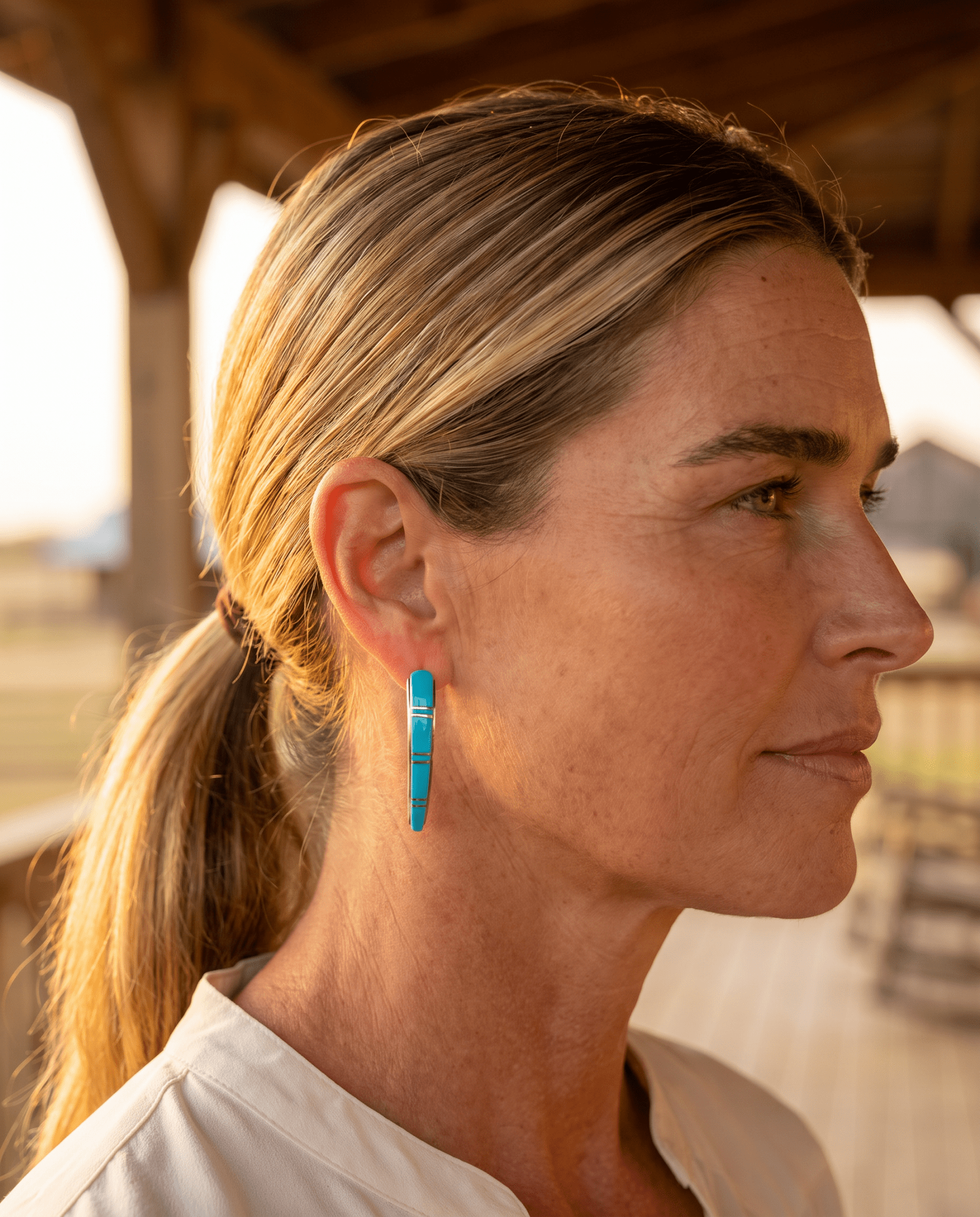 Terrance Panteah Zuni Sterling Silver Turquoise Tapered Earrings — 1 1/2" with 1/4" to 1/8" Taper (TP Hallmark) - Cowhide and Conchos