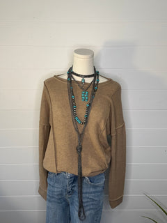 Teton Top Stitch Top - Olive and Camel colors! - Cowhide and Conchos