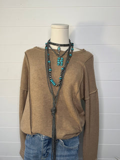 Teton Top Stitch Top - Olive and Camel colors! - Cowhide and Conchos
