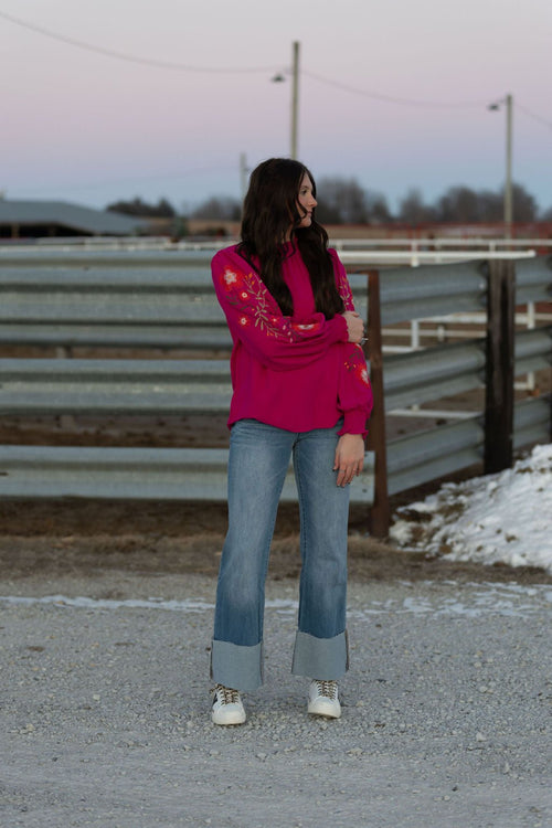 Textured Airflow Long Sleeve Blouse - Cowhide and Conchos