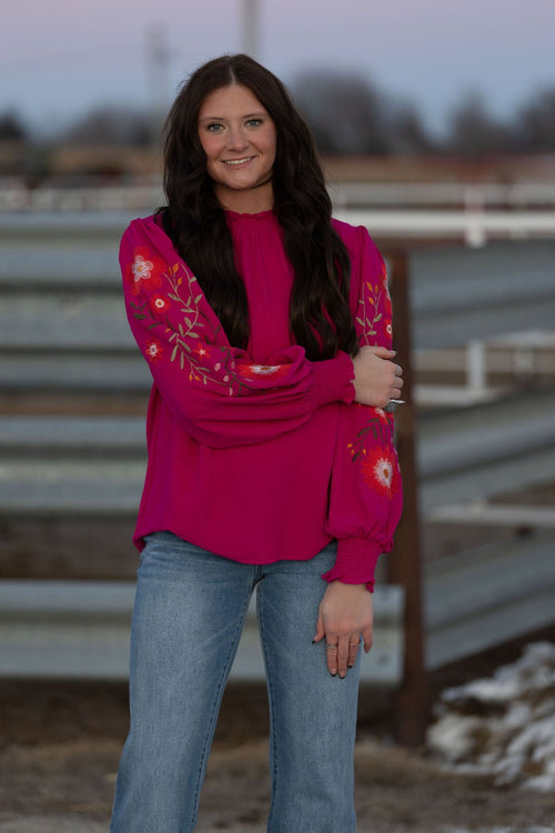 Textured Airflow Long Sleeve Blouse - Cowhide and Conchos