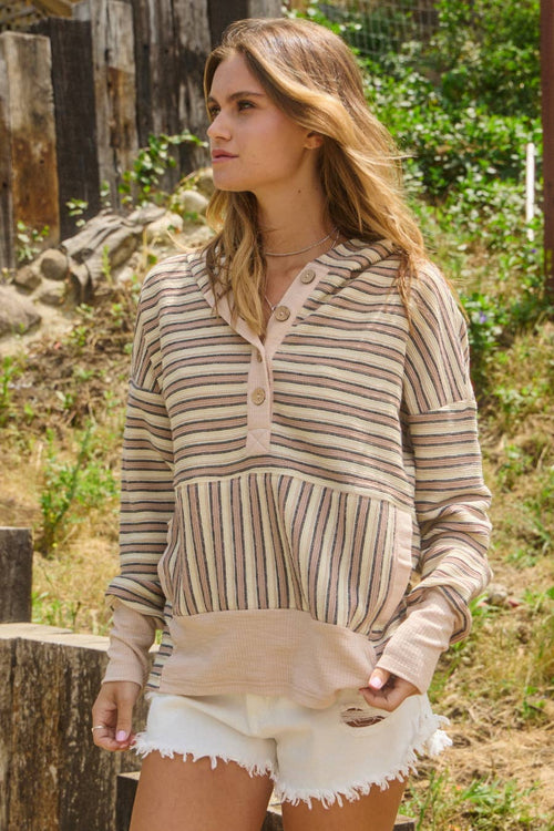 Textured Striped Jacquard Hooded Sweatshirt - Cowhide and Conchos