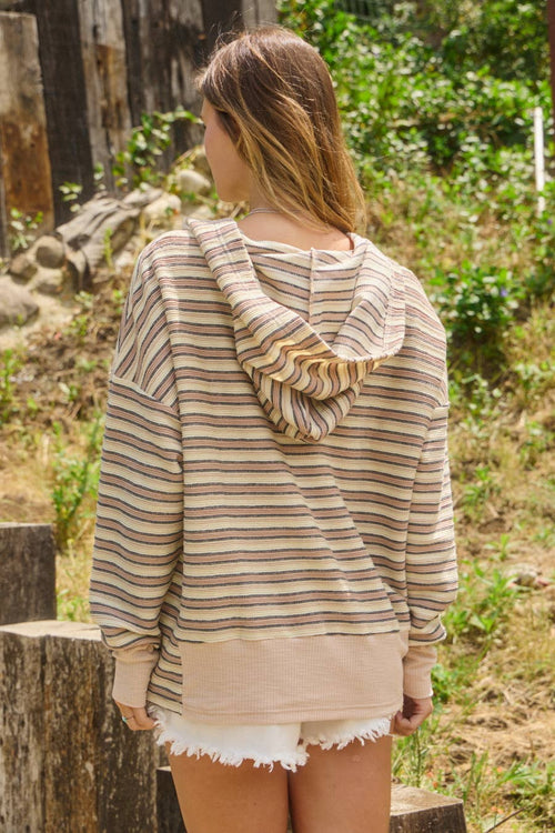 Textured Striped Jacquard Hooded Sweatshirt - Cowhide and Conchos