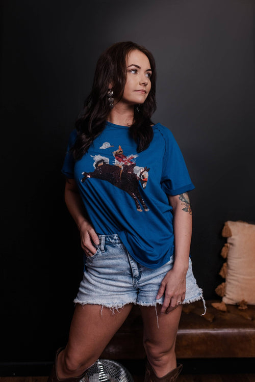 The Bronc Buster Sequin Tee - Cowhide and Conchos