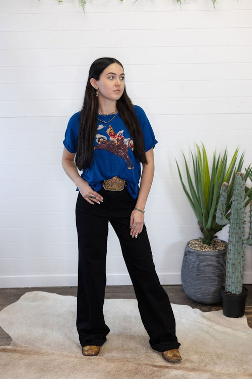 The Bronc Buster Sequin Tee - Cowhide and Conchos