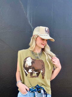 The Hereford Muscle Tank - Cowhide and Conchos