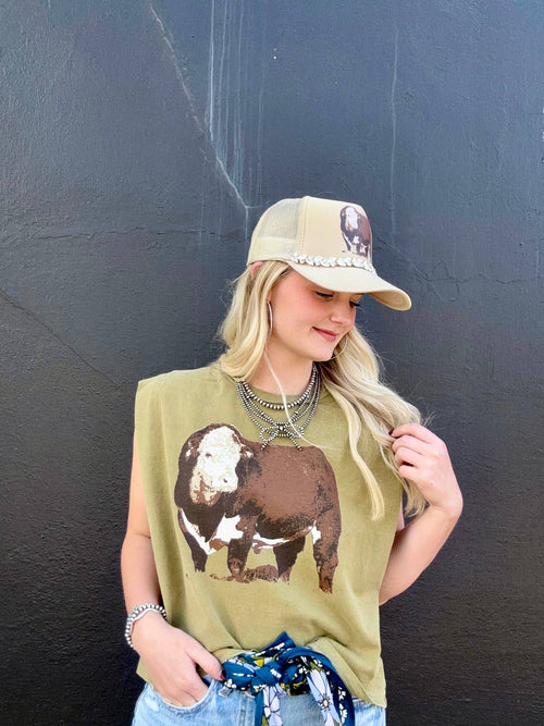 The Hereford Muscle Tank - Cowhide and Conchos
