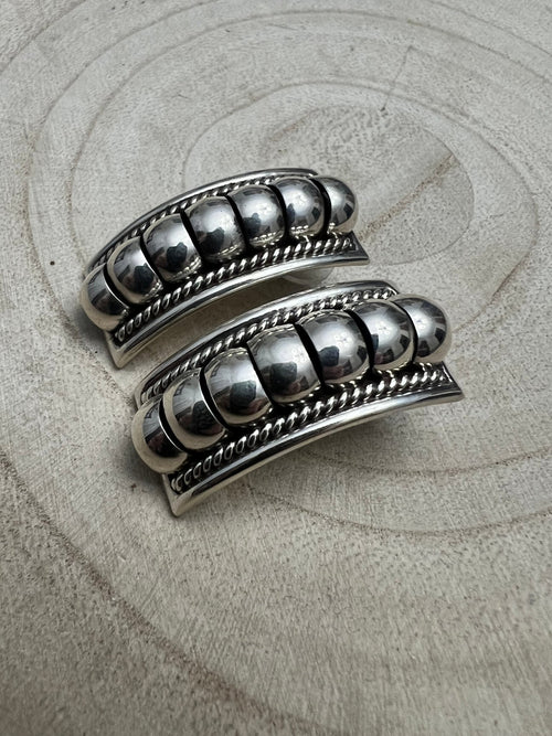 Thomas Charley Sterling Silver Earrings - Cowhide and Conchos