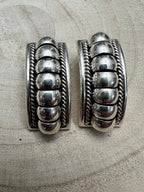 Thomas Charley Sterling Silver Earrings - Cowhide and Conchos