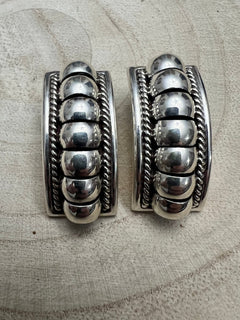 Thomas Charley Sterling Silver Earrings - Cowhide and Conchos