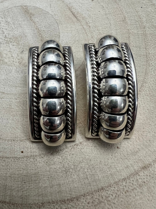 Thomas Charley Sterling Silver Earrings - Cowhide and Conchos