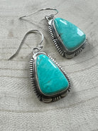 Thomas Francisco Navajo Sterling Silver Earrings with Tyrone Turquoise — 1 5/8" × 3/4" (Hallmarked) - Cowhide and Conchos