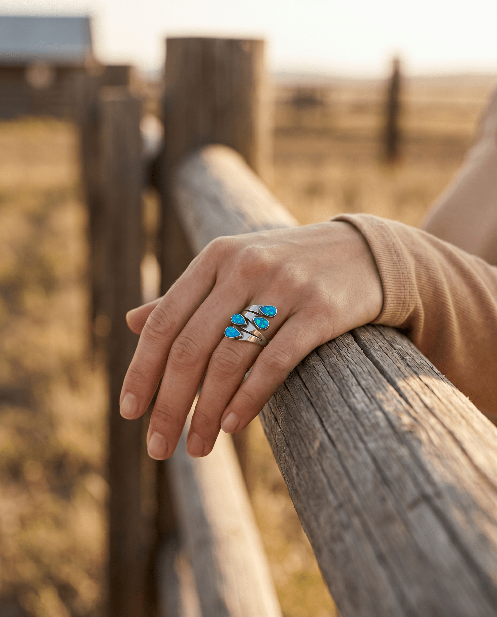 Thomas Yazzie Navajo Handmade Sterling Silver Opal Adjustable Ring — Adjustable Size 7-8.5 - Cowhide and Conchos