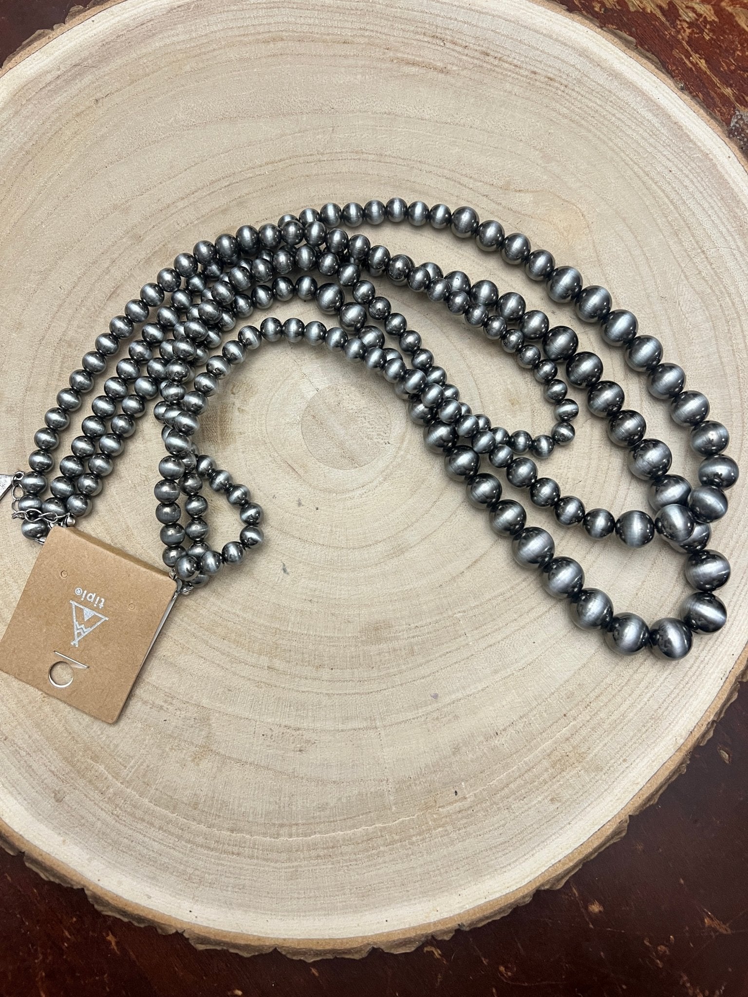 Three Long Strand Faux Sterling Pearl Layered Necklace Set - 35" + 3 - Cowhide and Conchos