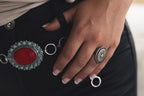 Tipi Coral and Turquoise Concho Belt - Small/Medium - Cowhide and Conchos