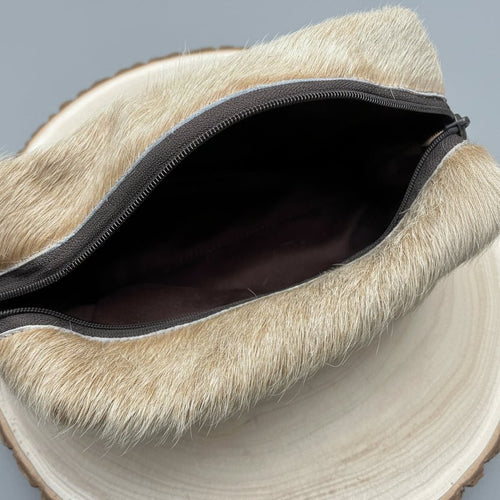 Toiletry Bag - Beige Hair on Hide - Cowhide and Conchos