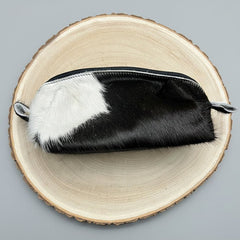 Toiletry Bag - Black and White Hair on Hide - Cowhide and Conchos