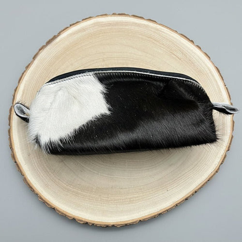 Toiletry Bag - Black and White Hair on Hide - Cowhide and Conchos