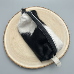 Toiletry Bag - Black and White Hair on Hide - Cowhide and Conchos