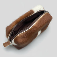 Toiletry Bag - Brown & White Hair on Hide - Cowhide and Conchos