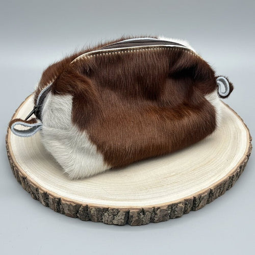 Toiletry Bag - Brown & White Hair on Hide - Cowhide and Conchos