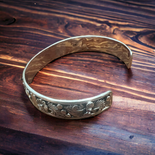 Tom Dinetso Sterling Silver Bracelet - 5 5/8 with 1" gap - Cowhide and Conchos