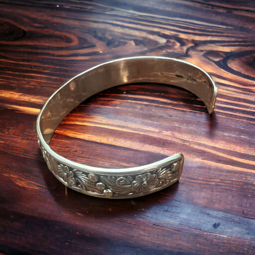 Tom Dinetso Sterling Silver Bracelet - 5 5/8 with 1" gap - Cowhide and Conchos