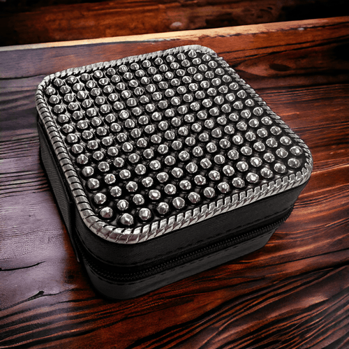 Tombstone Jewelry Box - Cowhide and Conchos