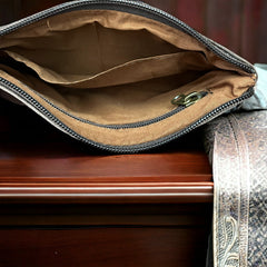 Tooled Cowhide Wristlet Pouch - Cowhide and Conchos