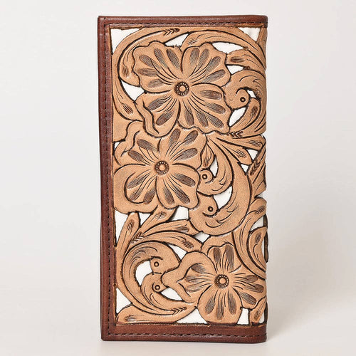 Tooled Genuine Leather Western Checkbook Cover or Wallet - Cowhide and Conchos