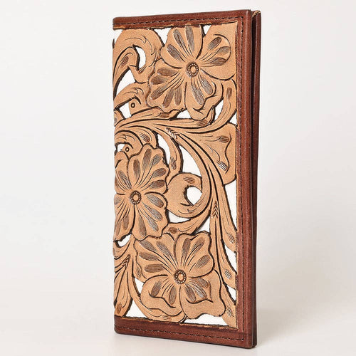 Tooled Genuine Leather Western Checkbook Cover or Wallet - Cowhide and Conchos