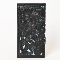 Tooled Genuine Leather Western Wallet - Cowhide and Conchos