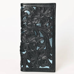 Tooled Genuine Leather Western Wallet - Cowhide and Conchos