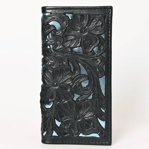 Tooled Genuine Leather Western Wallet - Cowhide and Conchos