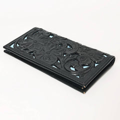 Tooled Genuine Leather Western Wallet - Cowhide and Conchos