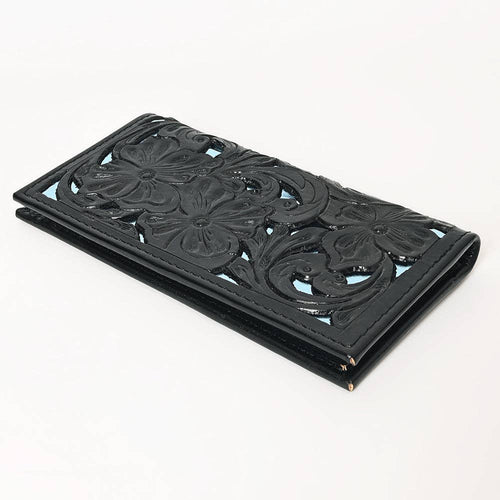 Tooled Genuine Leather Western Wallet - Cowhide and Conchos
