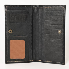 Tooled Genuine Leather Western Wallet - Cowhide and Conchos