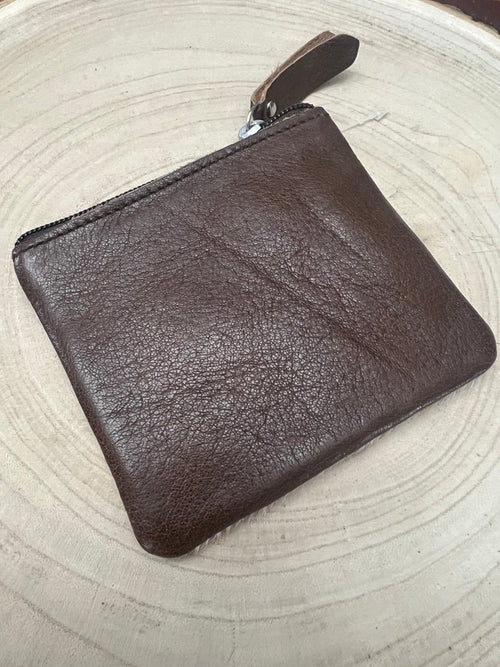 Tooled Leather & Cowhide Coin and card Purse - Highland Cow - Cowhide and Conchos